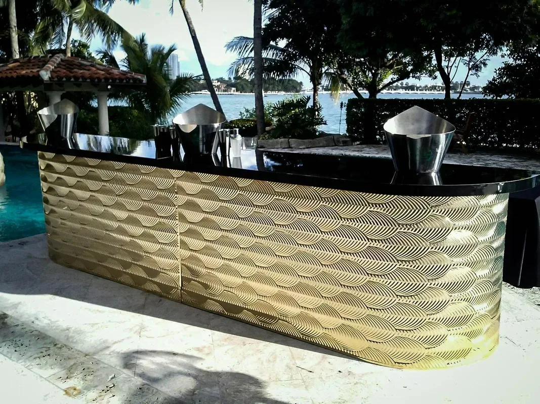 Gatsby Gold Mirrored Bar 15_ Gatsby Gold Mirrored Double Bar w_ Black Tops in Pompano Beach, Florida