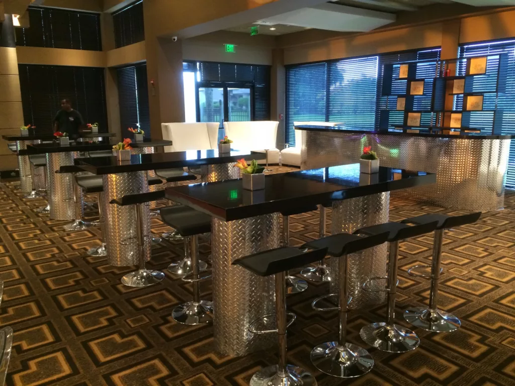 Diamond Plate High Top Communal Table w/ Black Top - 6'x30"x42"