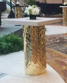 Gold Petals Mirrored High Top Table w/ White Top - 30"x30"x42"