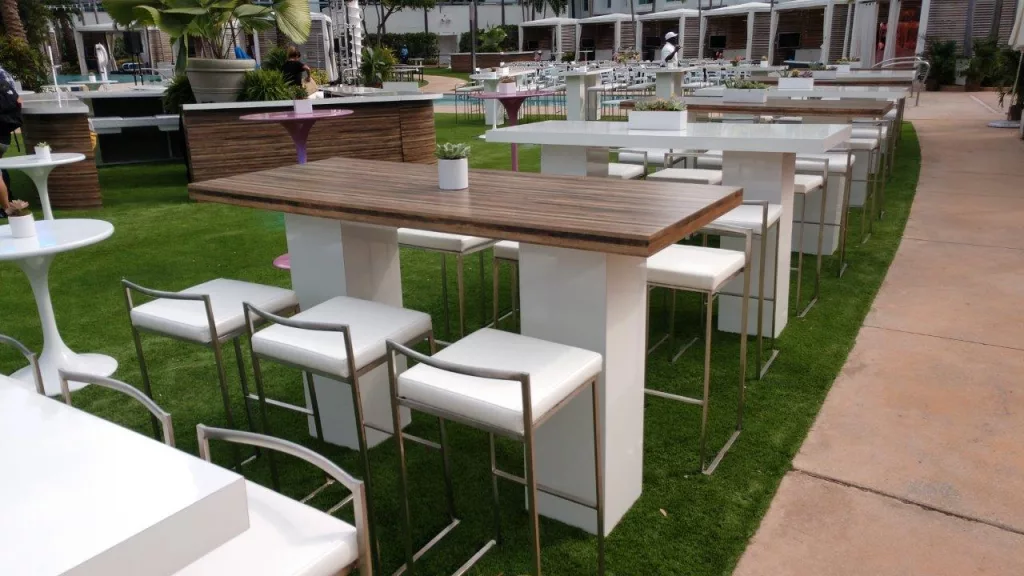 Plank Wood High Top Communal Table w/ White Base- 6'x30"x42"